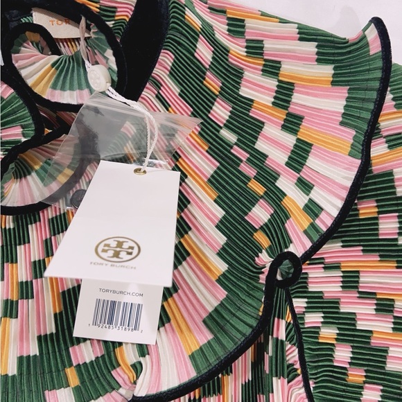 NWT Tory Burch Convertible Pleated Ruffle Blouse In Mesa Geo - Picture 8 of 8